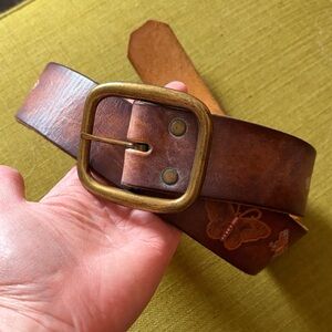 Brown Leather Belt with Brass Buckle